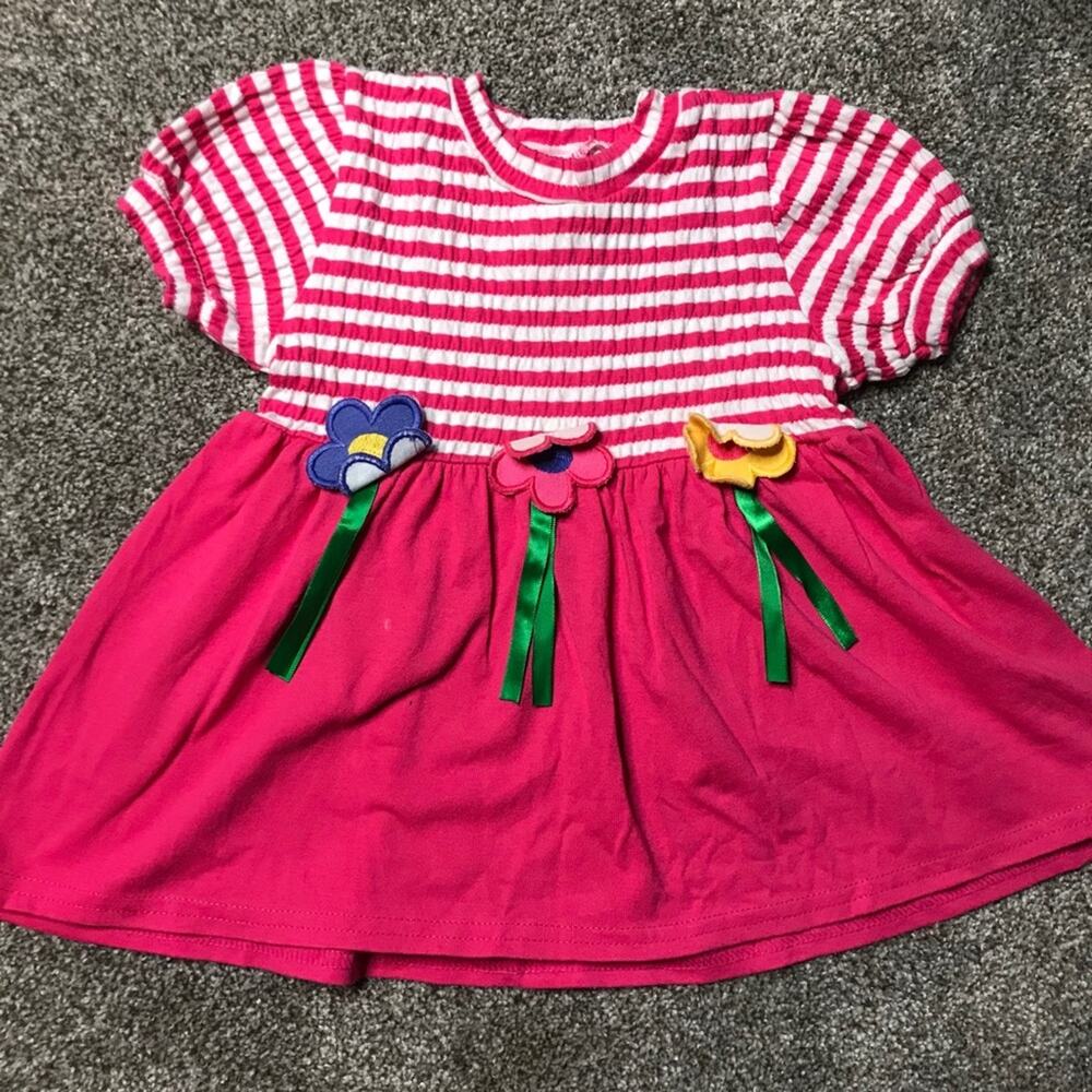 VTG Buster Brown Pink Stripe Mini Dress Flowers